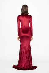 High neck wine velvet gown