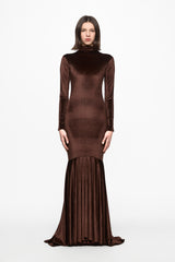 High neck brown velvet gown