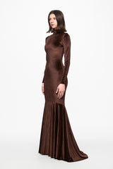 High neck brown velvet gown