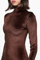 High neck brown velvet gown
