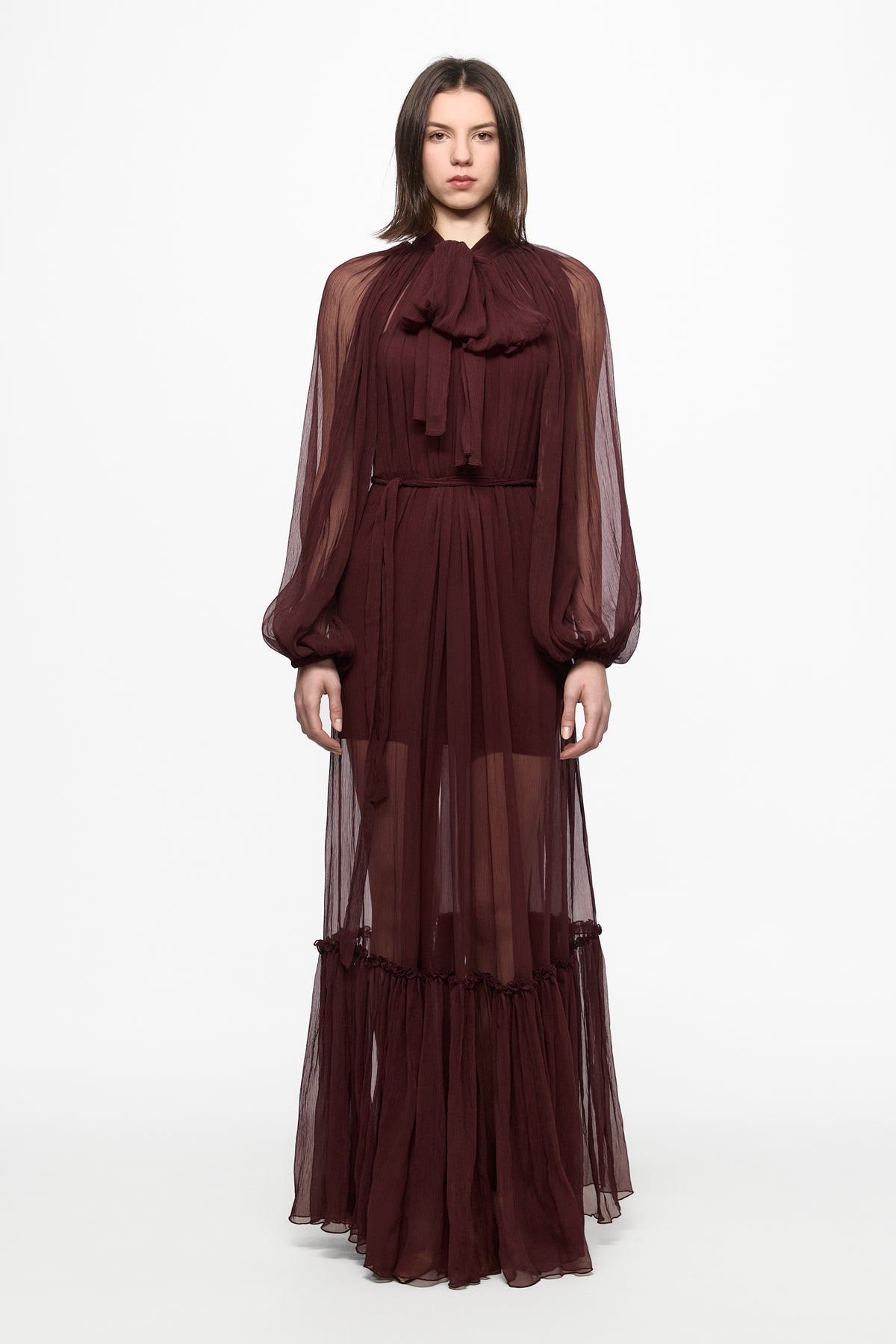 SILK Chiffon shirt dress in wine