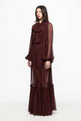 SILK Chiffon shirt dress in wine