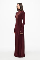 Wine maxi dress with tulle insertions