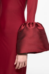 High neck midi dress with bell-sleeve in wine