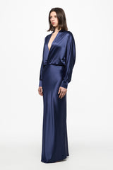 Navy V-neck long-sleeve gown