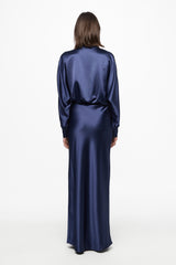 Navy V-neck long-sleeve gown