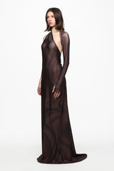 Chocolate print one-shoulder maxi dress