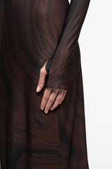 Chocolate print one-shoulder maxi dress