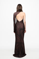 Chocolate print one-shoulder maxi dress