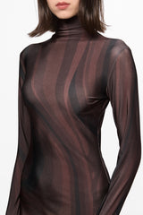 Roll-neck chocolate print maxi dress