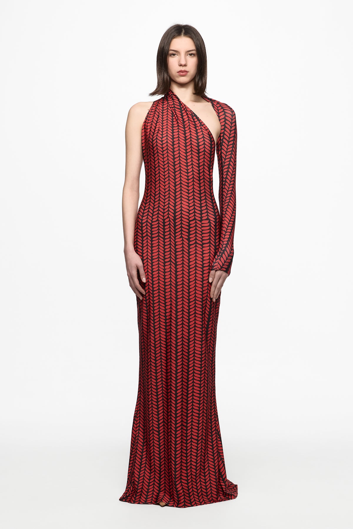 Printed one-shoulder maxi dress