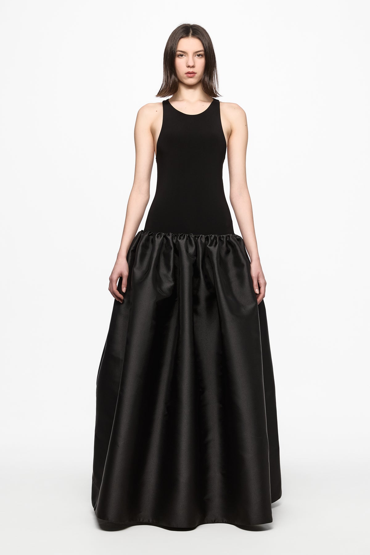 Black tank top gown with taffeta skirt