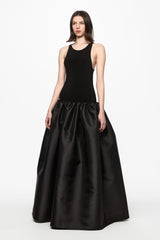 Black tank top gown with taffeta skirt