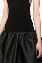 Black tank top gown with taffeta skirt