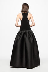Black tank top gown with taffeta skirt