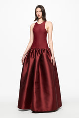 Wine tank top gown with taffeta skirt