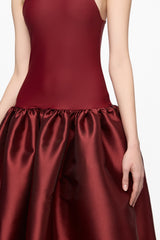 Wine tank top gown with taffeta skirt