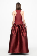 Wine tank top gown with taffeta skirt