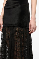 Black lace and velvet cold shoulders dress