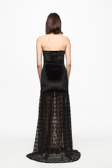 Black lace and velvet cold shoulders dress