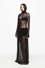 Black maxi dress with feather panel
