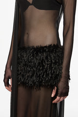 Black maxi dress with feather panel