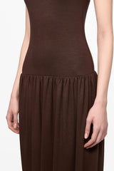 Sleeveless midi dress with rutched skirt