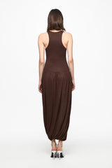 Sleeveless midi dress with rutched skirt