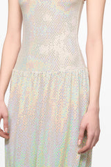 Sleeveless midi dress with rutched skirt