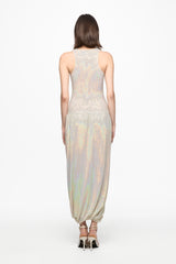 Sleeveless midi dress with rutched skirt