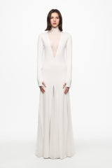 White maxi dress with tulle insertions