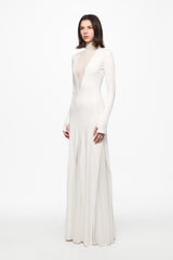 White maxi dress with tulle insertions