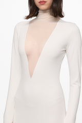 White maxi dress with tulle insertions