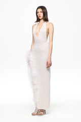 Feather-trim sequined maxi slip dress