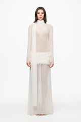 White maxi dress with feather panel