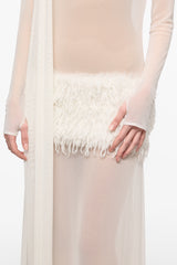 White maxi dress with feather panel