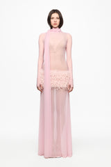 Pink maxi dress with feather panel