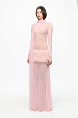 Pink maxi dress with feather panel