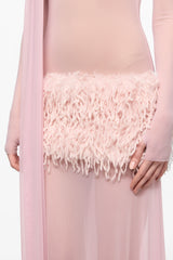 Pink maxi dress with feather panel