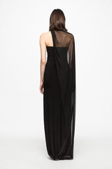 Black tube dress with incorporated tule cape