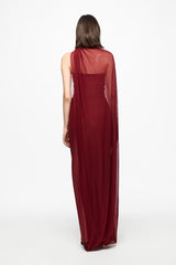 Wine tube dress with incorporated tule cape