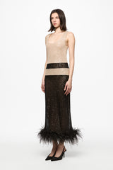 Feather-trim sequined midi dress