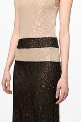 Feather-trim sequined midi dress