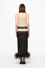 Feather-trim sequined midi dress