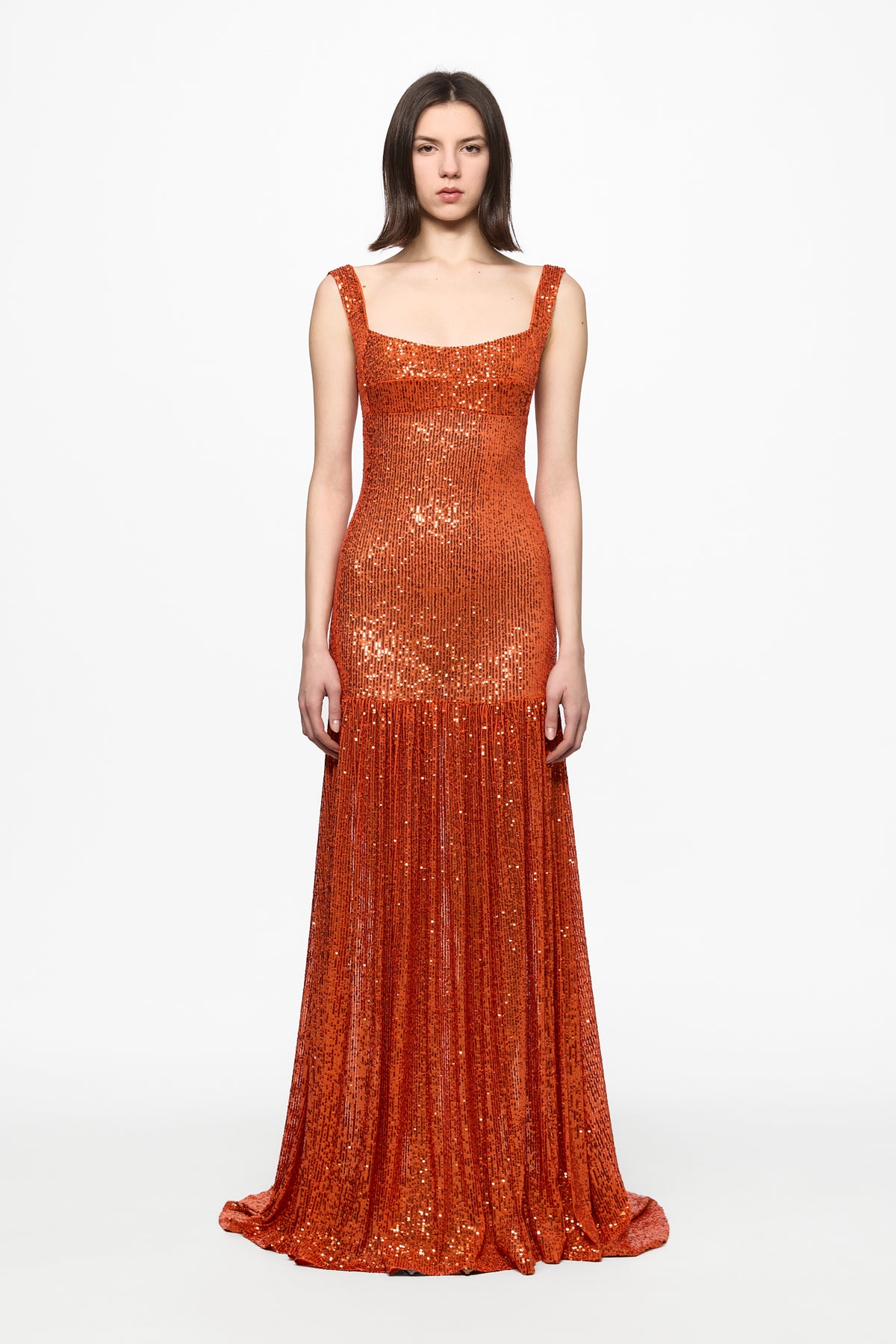 Corset bra orange sequined maxi dress