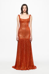 Corset bra orange sequined maxi dress