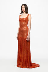 Corset bra orange sequined maxi dress