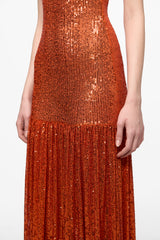 Corset bra orange sequined maxi dress