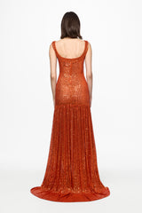 Corset bra orange sequined maxi dress