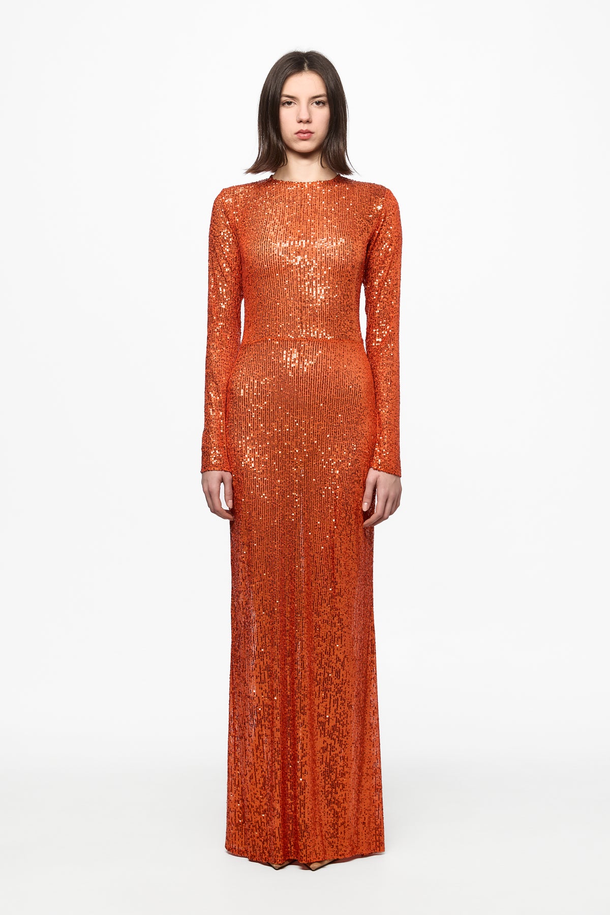 Sequined orange embellished maxi dress